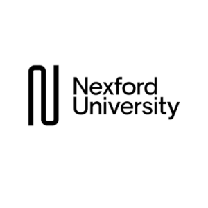 Nexford University logo with stylized N symbol in black and white