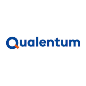 Qualentum logo in blue and red typography on a white background