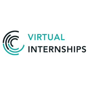 Logo for Virtual Internships featuring stylized concentric circular elements in black and teal colors