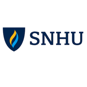 SNHU logo with blue shield featuring a stylized yellow and blue flame design
