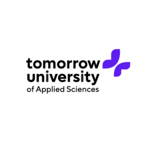 Tomorrow University of Applied Sciences logo with purple butterfly-like graphic element